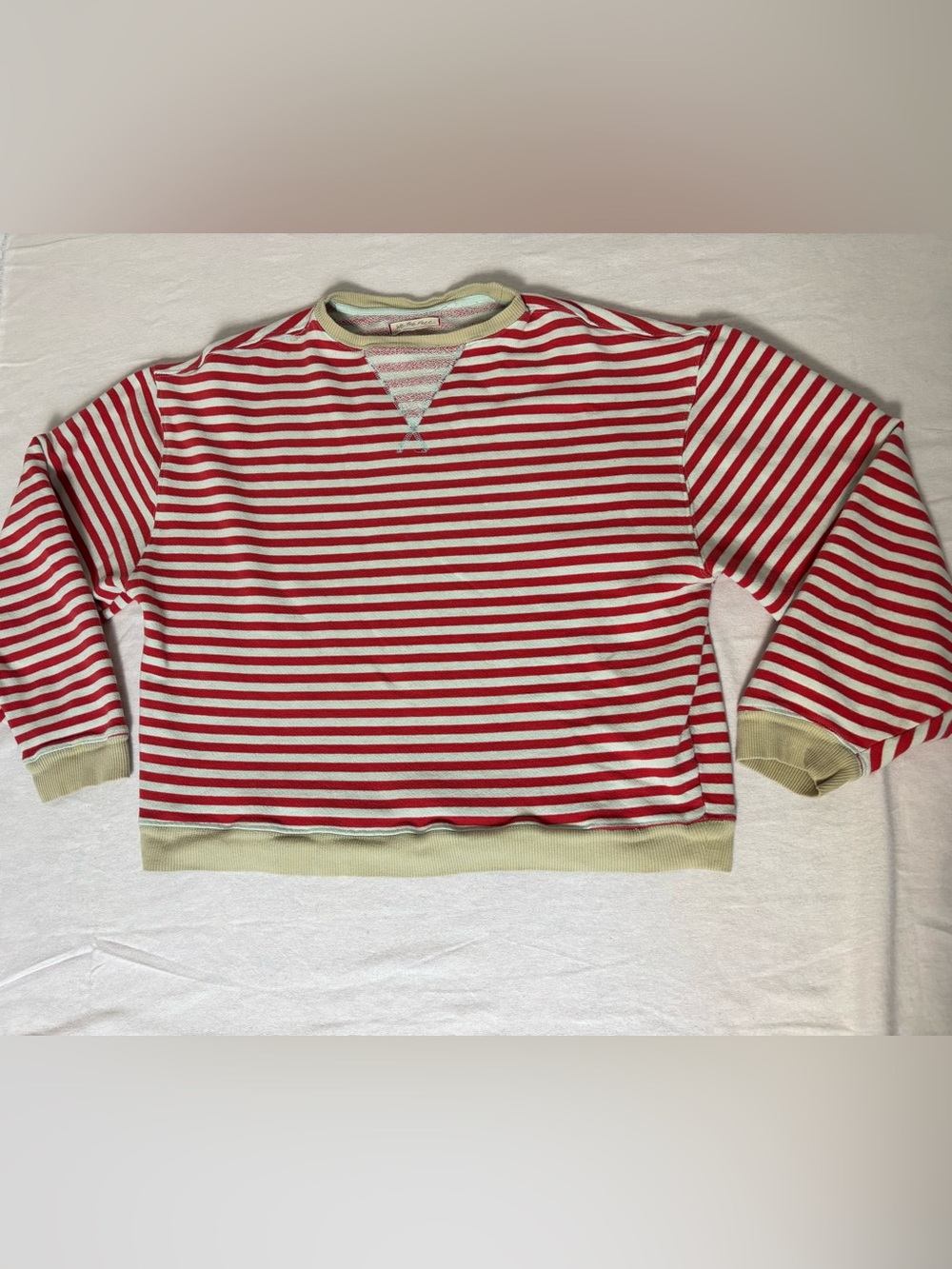 We The Free Red & White Striped Sweatshirt with Cream Trim